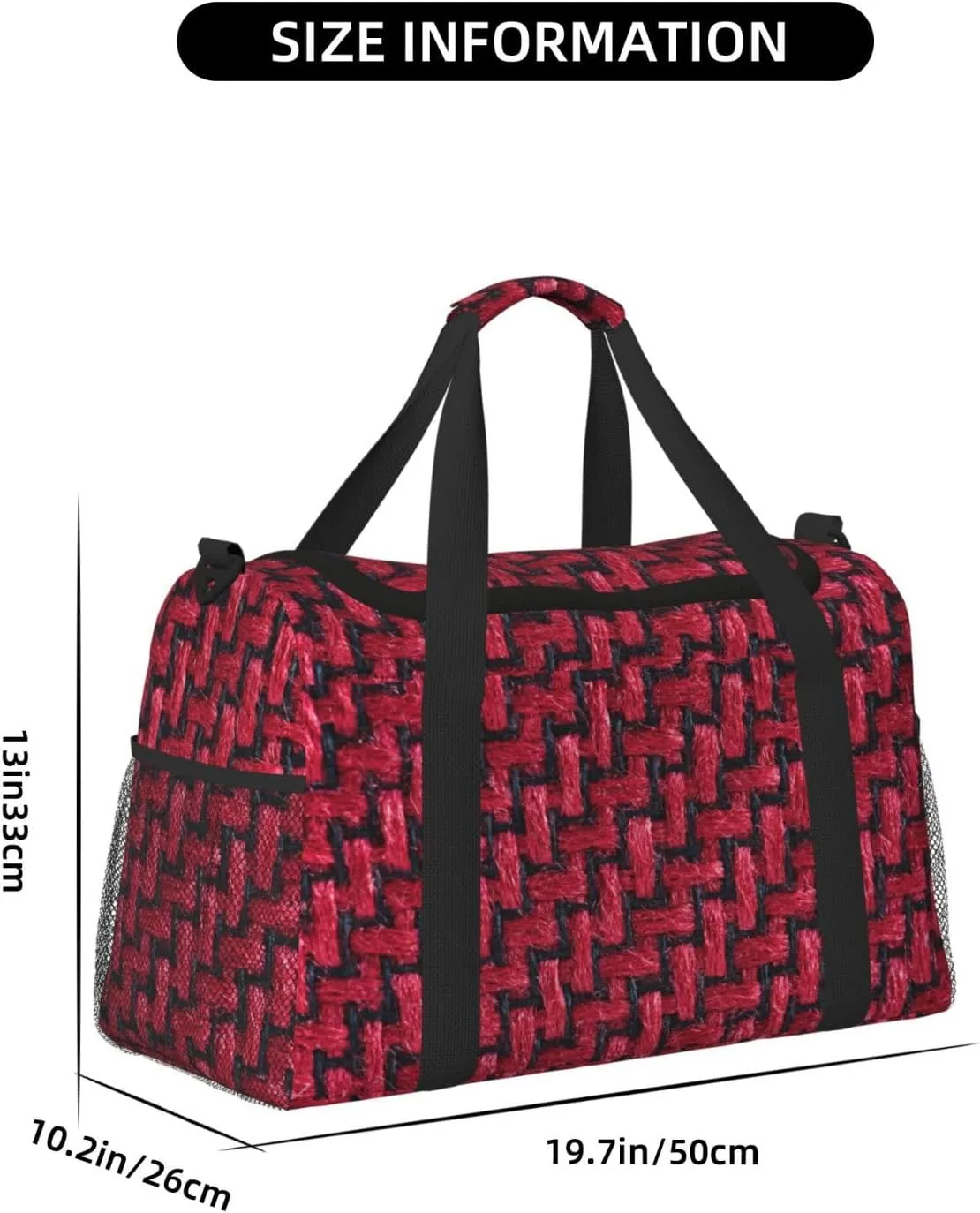 Red Symmetrical Brickwork Travel Duffel Bag Large Foldable Waterproof Overnight Bag For Beach Swim Bags Pool Sports Gym