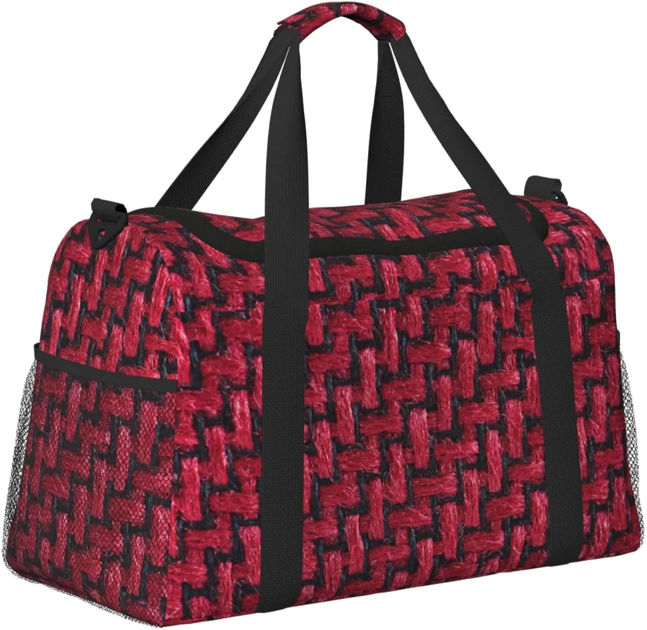 Red Symmetrical Brickwork Travel Duffel Bag Large Foldable Waterproof Overnight Bag For Beach Swim Bags Pool Sports Gym