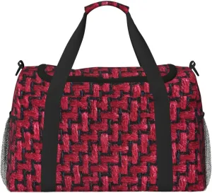 Red Symmetrical Brickwork Travel Duffel Bag Large Foldable Waterproof Overnight Bag For Beach Swim Bags Pool Sports Gym