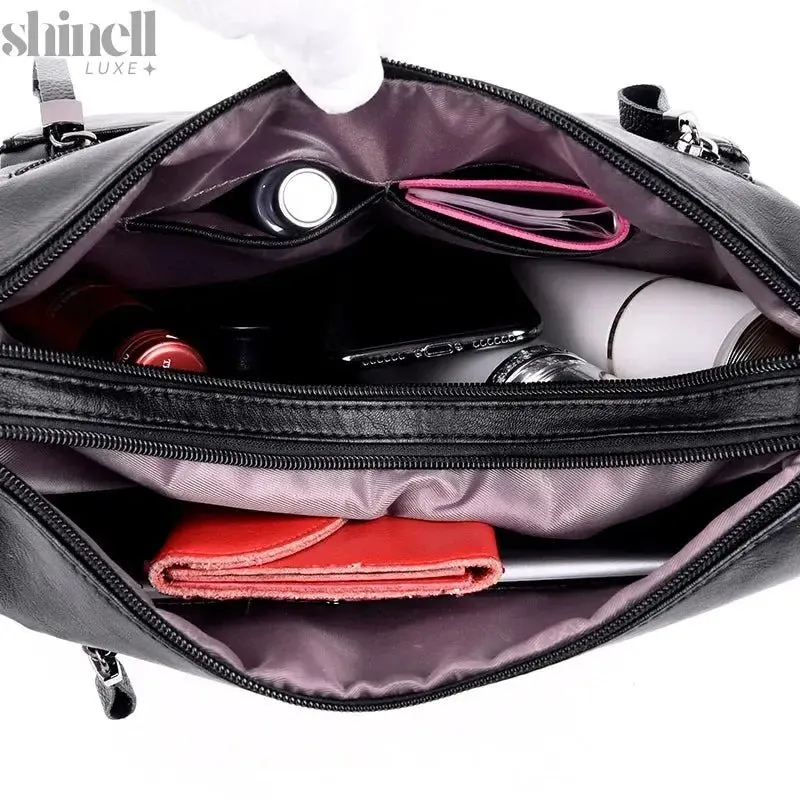 Refined Multi-Pocket Leather Handbag