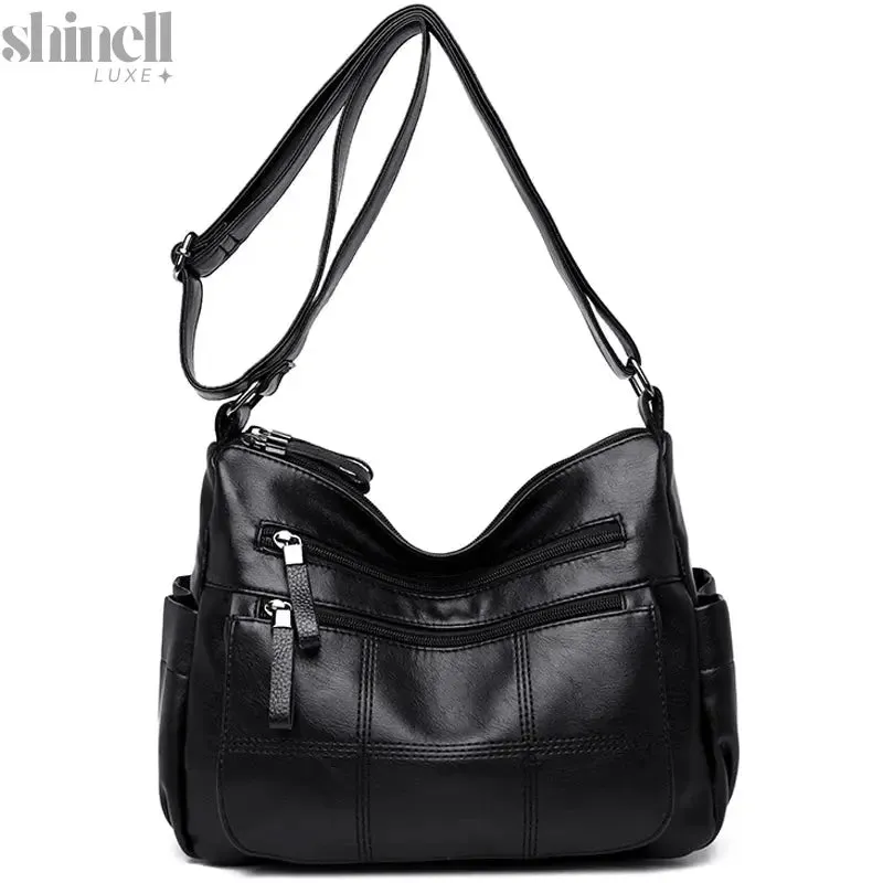 Refined Multi-Pocket Leather Handbag