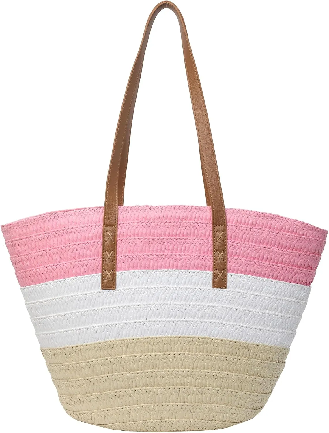 Rejolly Straw Tote Bag for Women Beach Summer Vacation Handbags Large Woven Shoulder Purse with Zipper Leather Handle Purse