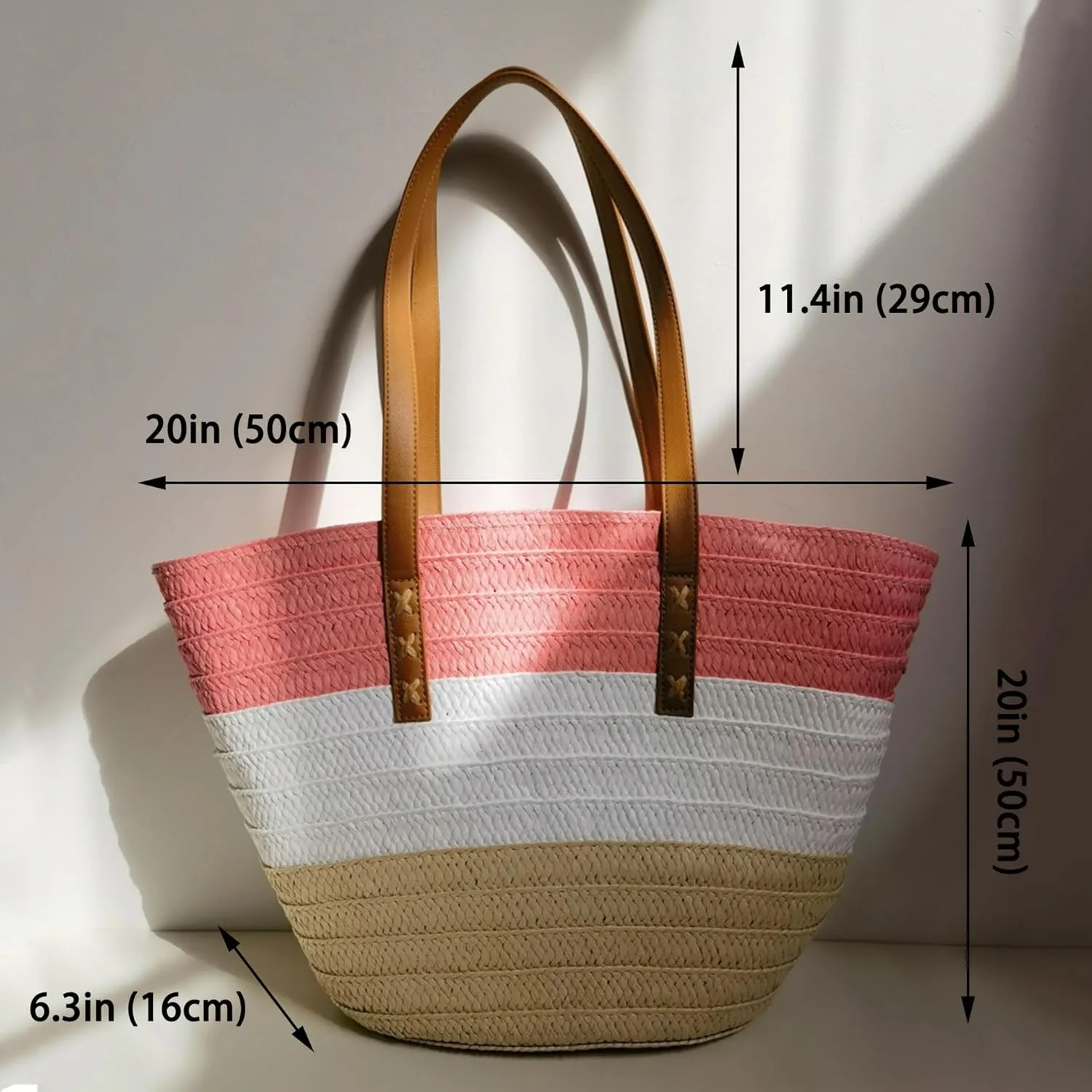 Rejolly Straw Tote Bag for Women Beach Summer Vacation Handbags Large Woven Shoulder Purse with Zipper Leather Handle Purse