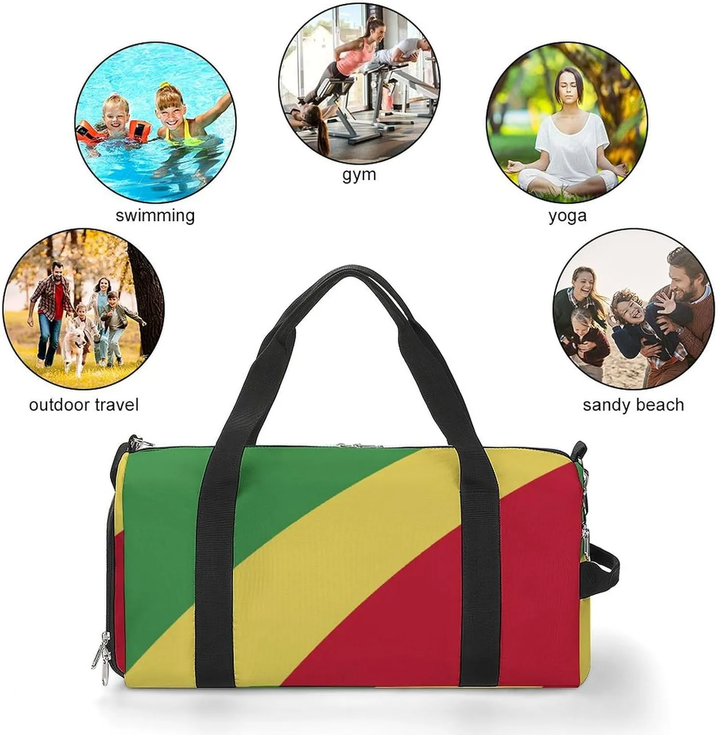 Republic Congo Flag Gym Bag for Men Women with Waterproof Shoe Compartment Travel Tote
