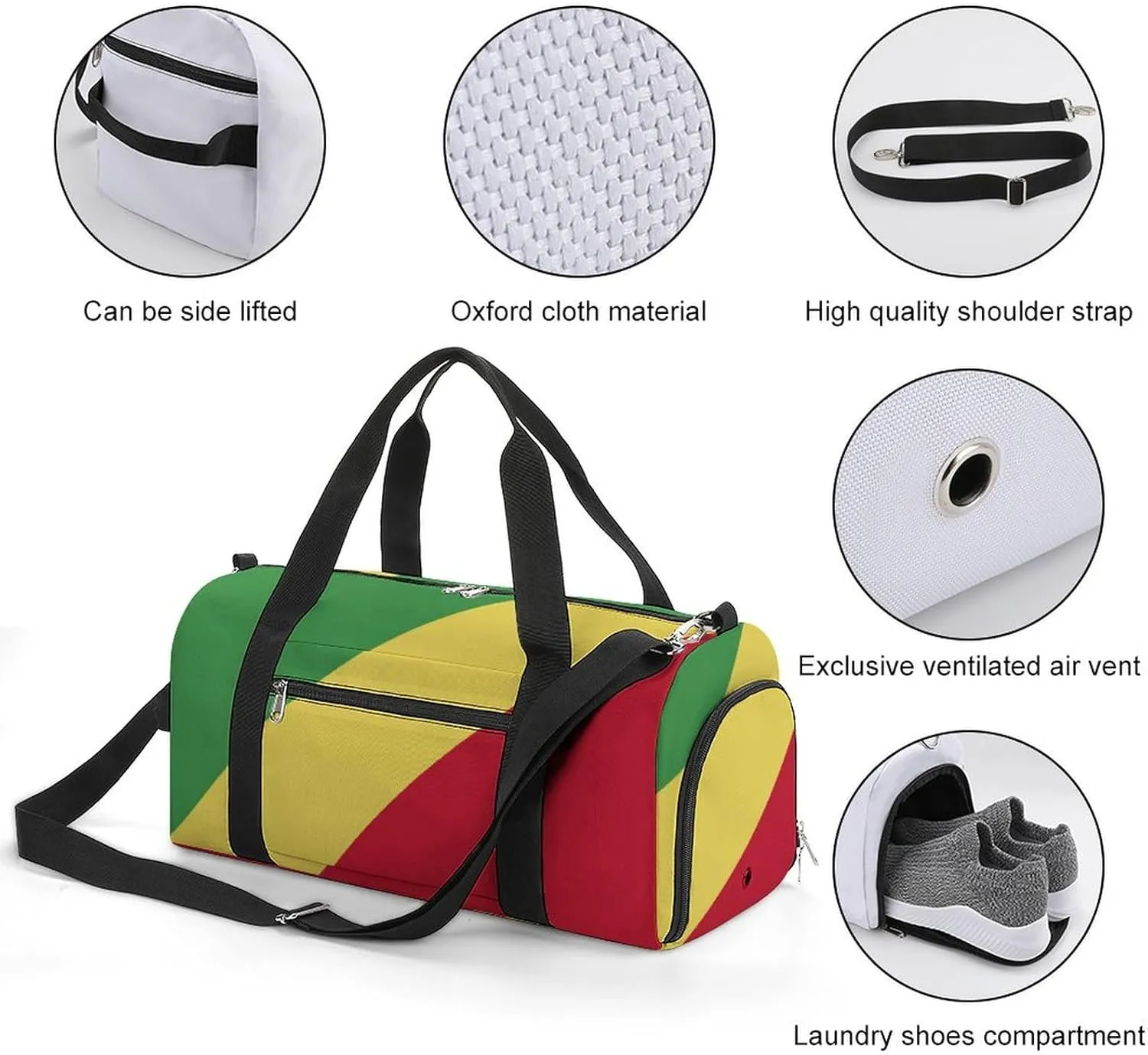 Republic Congo Flag Gym Bag for Men Women with Waterproof Shoe Compartment Travel Tote
