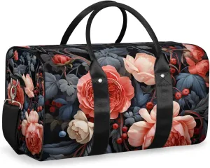 Retro Flower Travel Duffle Bag for Women Men Gym Duffel Foldable Bag Waterproof Weekender Green Leaves Duffle Tote