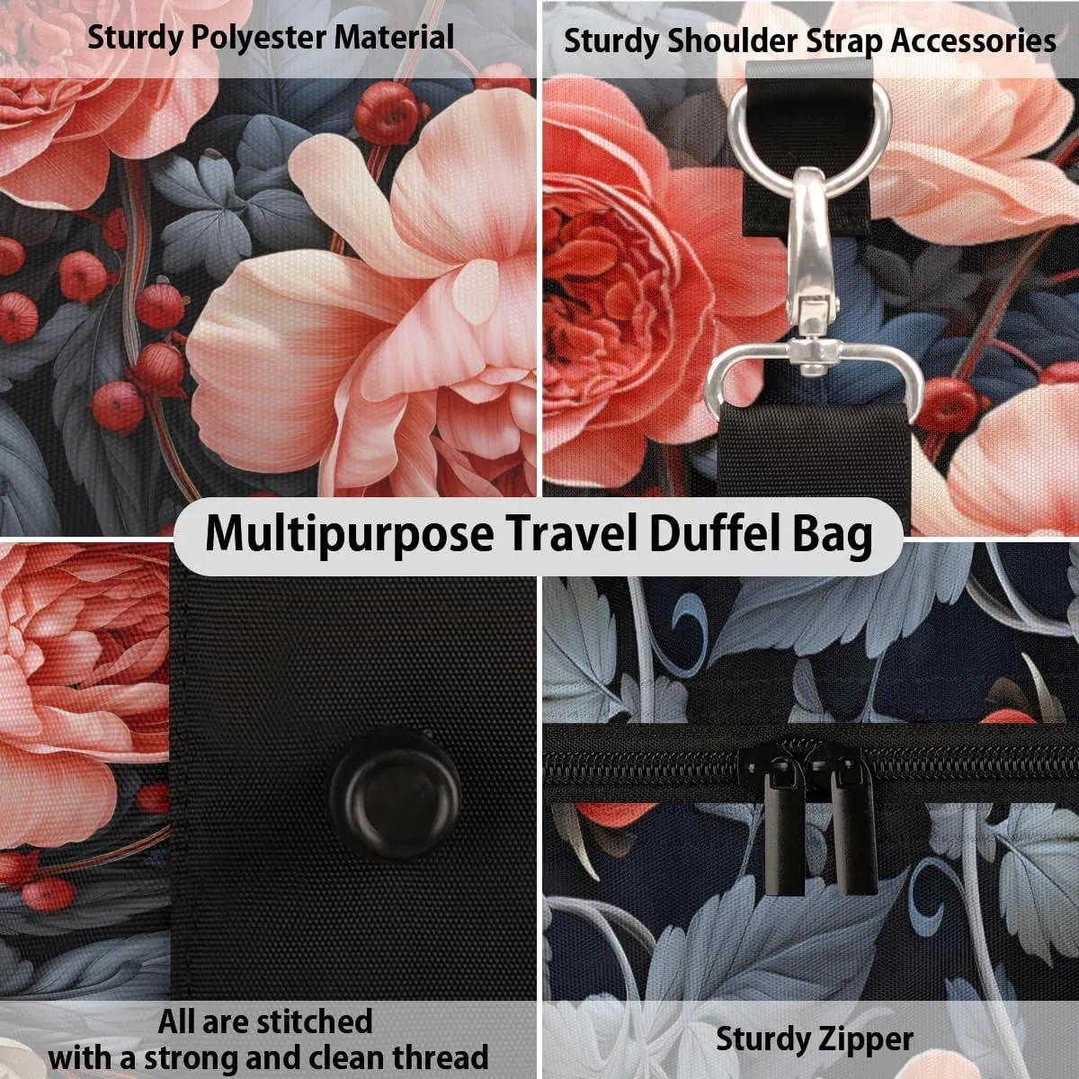 Retro Flower Travel Duffle Bag for Women Men Gym Duffel Foldable Bag Waterproof Weekender Green Leaves Duffle Tote