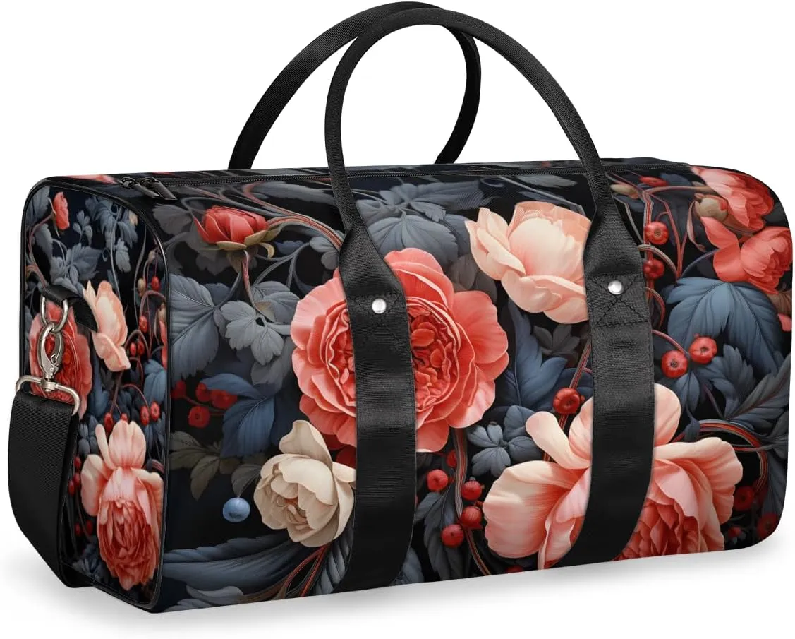 Retro Flower Travel Duffle Bag for Women Men Gym Duffel Foldable Bag Waterproof Weekender Green Leaves Duffle Tote