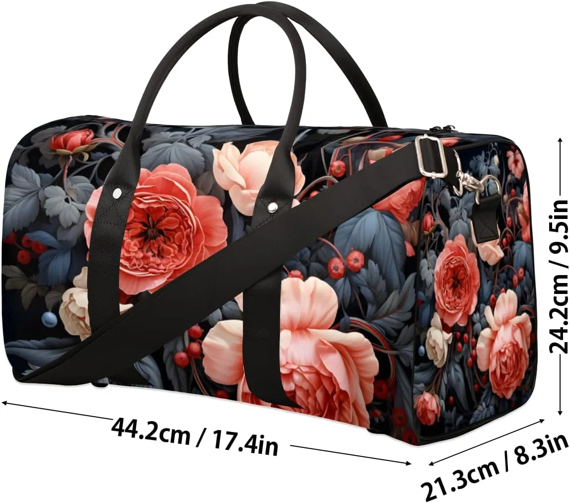 Retro Flower Travel Duffle Bag for Women Men Gym Duffel Foldable Bag Waterproof Weekender Green Leaves Duffle Tote