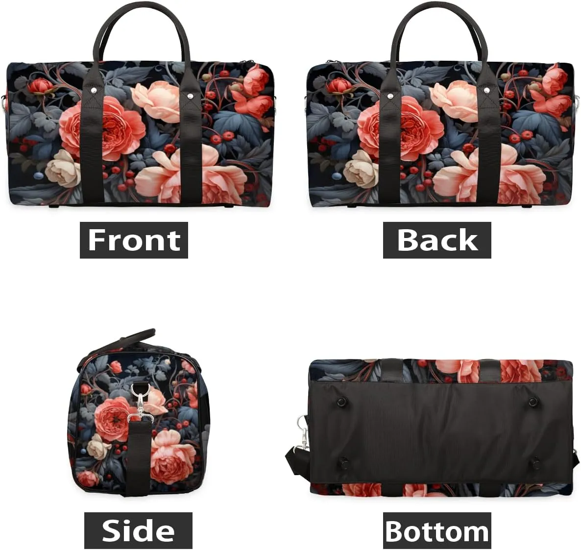 Retro Flower Travel Duffle Bag for Women Men Gym Duffel Foldable Bag Waterproof Weekender Green Leaves Duffle Tote