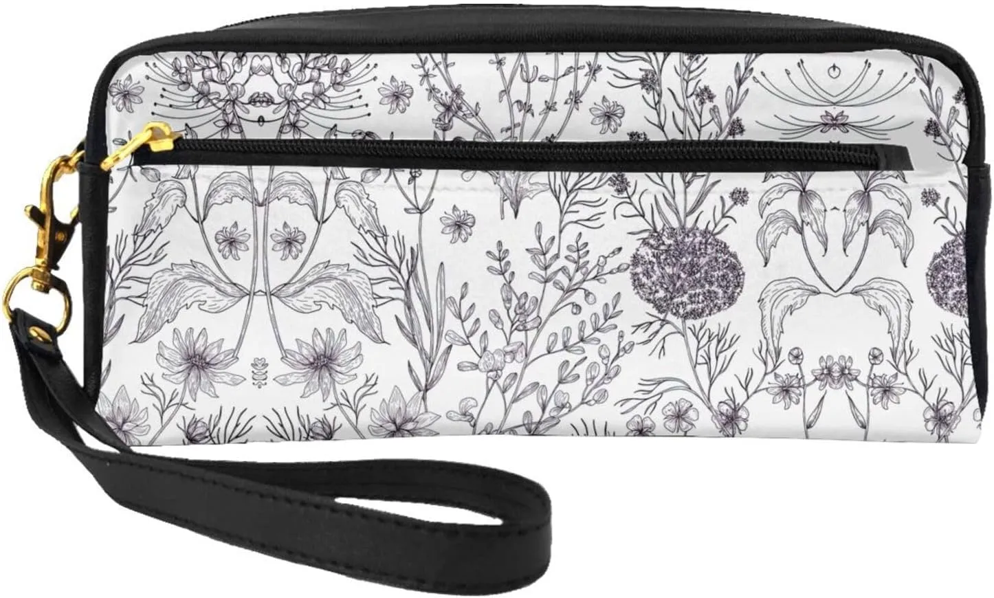 Reusable Cosmetic Makeup Bag â€“ Flowering Herbs and Herbaceous Plants Print Leather Small Makeup Bag for Travel, Toiletry Organizer with Zipper