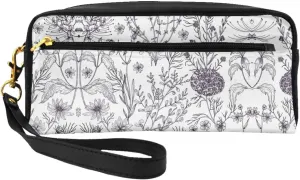 Reusable Cosmetic Makeup Bag â€“ Flowering Herbs and Herbaceous Plants Print Leather Small Makeup Bag for Travel, Toiletry Organizer with Zipper