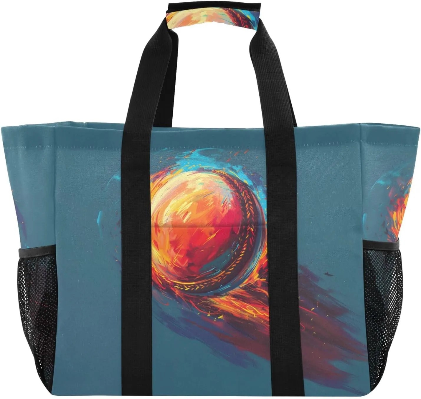 Reusable Grocery Bag Flaming Cricket Ball Large Shopping Bags Travel Tote Bag