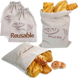 Reusable Linen Bread Bags for Homemade Bread Sourdough with Lnner Lining, Plastic Lined Breads Bag to Keep Fresh,2 Pack 12.8 x17.8 Inch, Cloth Saver Bag For Sourdough, Homemade Storage Plastic Linen