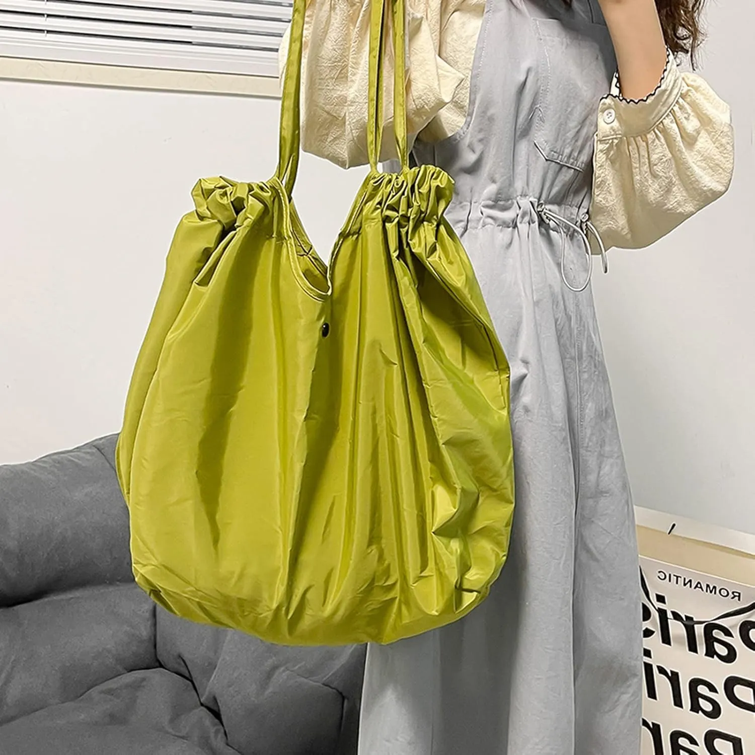 Reusable Shopping Bags for Groceries, Heavy Duty Waterproof Cloth Tote Bag for Daily Use, Travel, Picnic, Camping, Beach (Green)