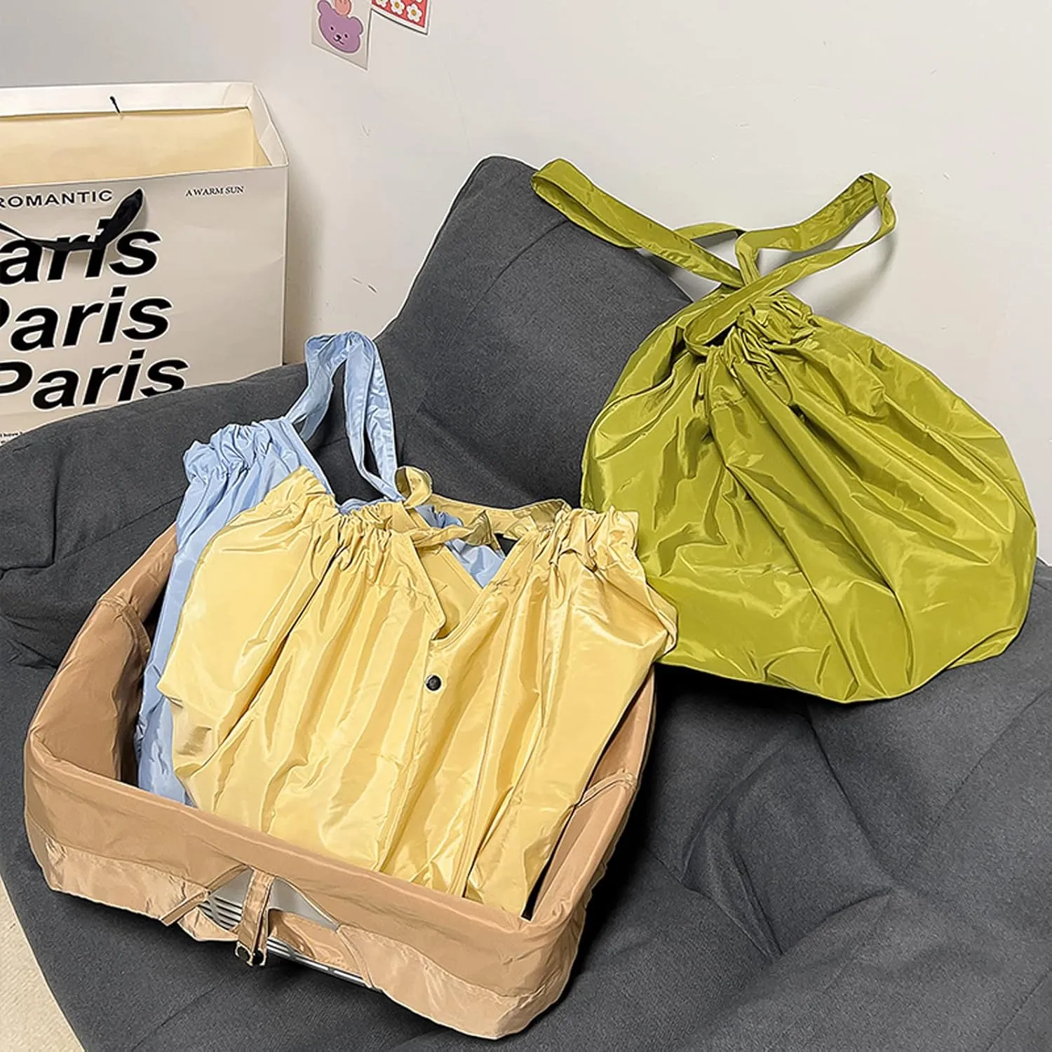 Reusable Shopping Bags for Groceries, Heavy Duty Waterproof Cloth Tote Bag for Daily Use, Travel, Picnic, Camping, Beach (Green)