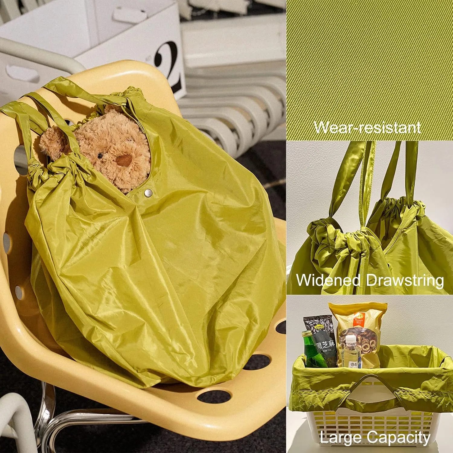 Reusable Shopping Bags for Groceries, Heavy Duty Waterproof Cloth Tote Bag for Daily Use, Travel, Picnic, Camping, Beach (Green)