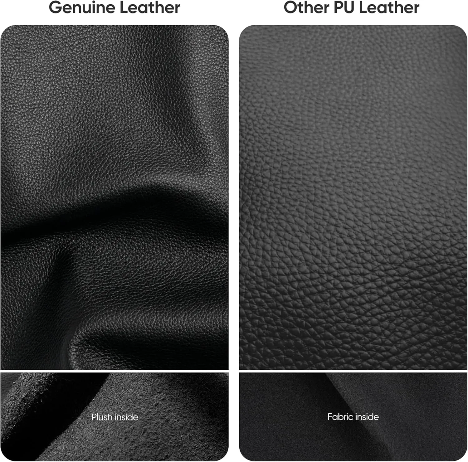 Ribbed Office Chair, Top Black Grain Leather, Mid Back, Swivel Chair Adjustable Ergonomic Computer Desk Chair with Aluminium Alloy Frame and Silent Nylon Wheels