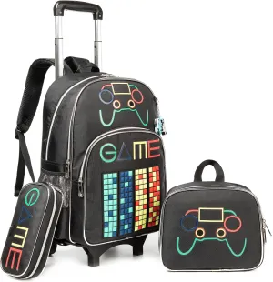Rolling Backpack Boys Kids Rolling Backpack with Wheels for Boys Wheeled Carry on Luggage Bookbag with Roller Set for Elementary