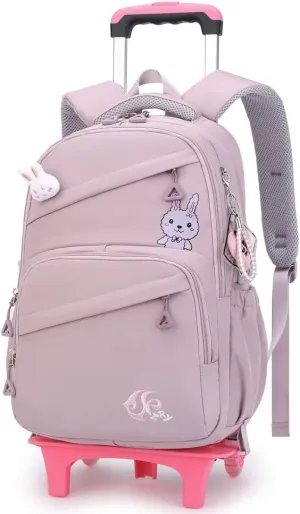Rolling Backpack for Girls Trolley BookBag with Wheels Elementary and Middle School Luggage Travel Bag