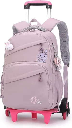 Rolling Backpack for Girls Trolley BookBag with Wheels Elementary and Middle School Luggage Travel Bag