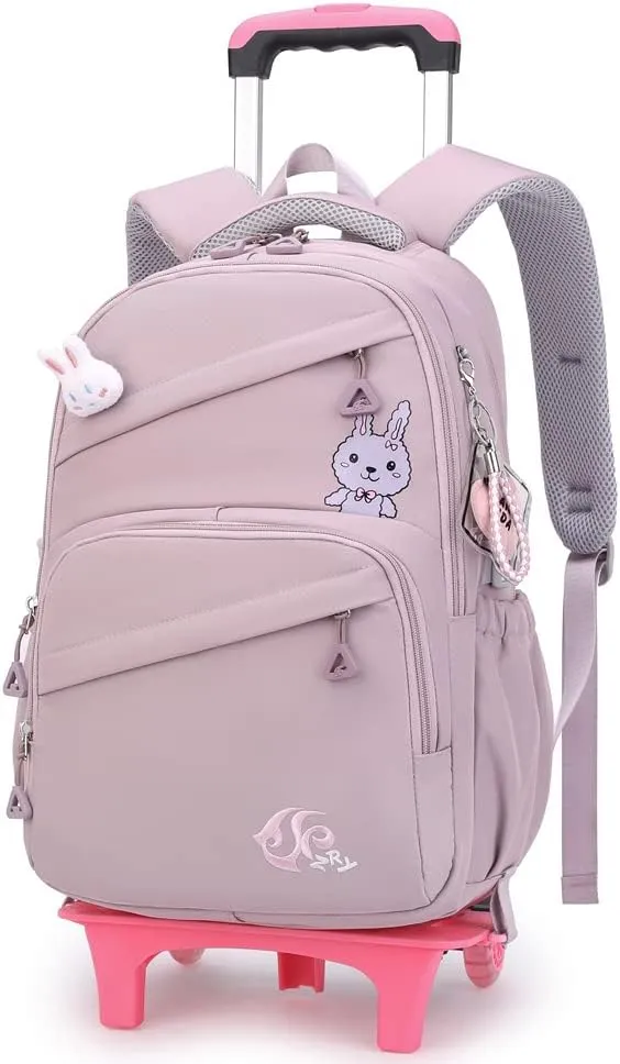 Rolling Backpack for Girls Trolley BookBag with Wheels Elementary and Middle School Luggage Travel Bag