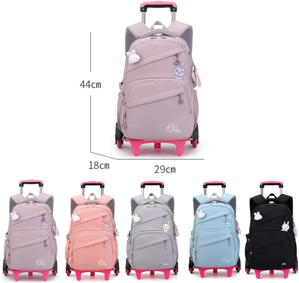 Rolling Backpack for Girls Trolley BookBag with Wheels Elementary and Middle School Luggage Travel Bag