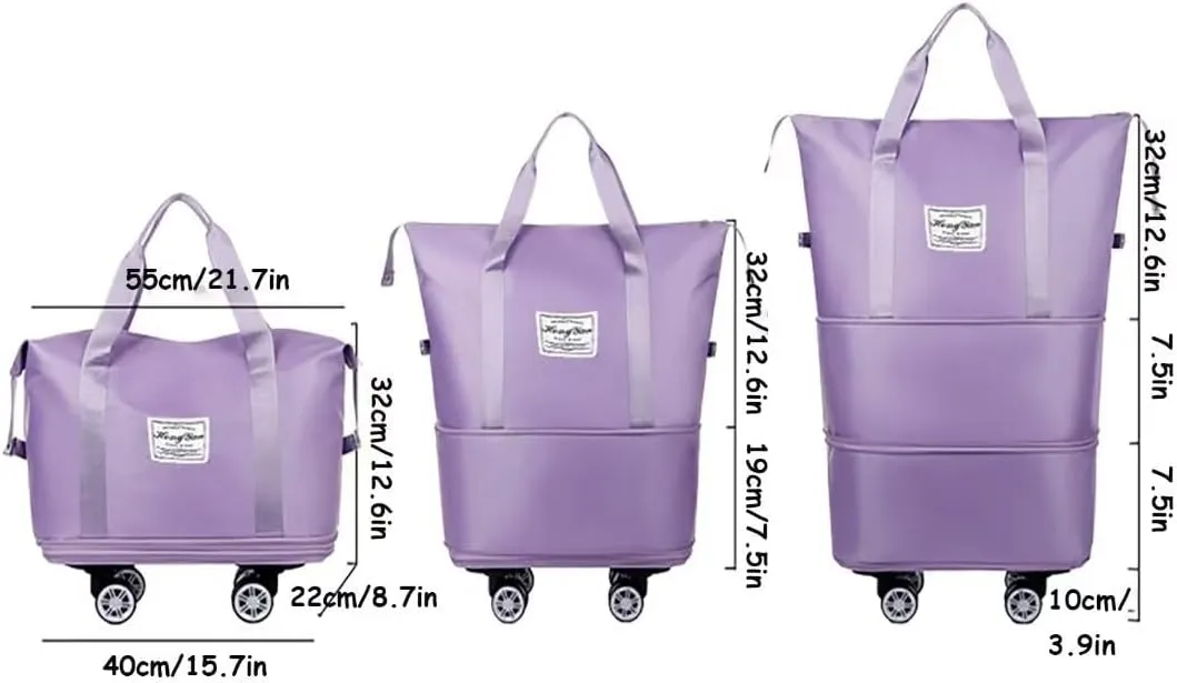 Rolling Duffel Bag with Wheels, Large Capacity Foldable Travel Bag with Detachable Wheels, Rolling Luggage Carry On Bag Foldable Expandable Duffel Bag for Travel or Business Trip(Blue)
