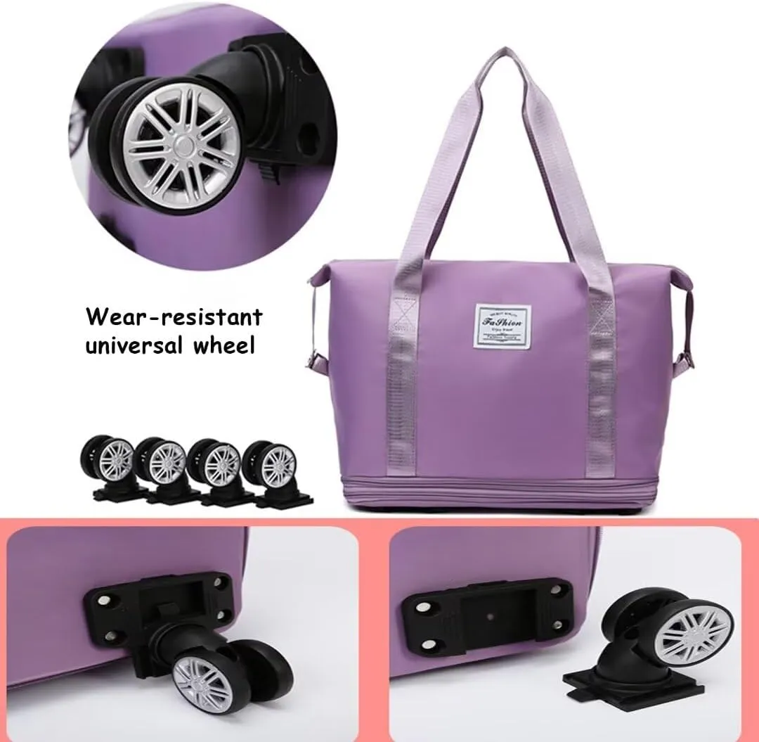 Rolling Duffel Bag with Wheels, Large Capacity Foldable Travel Bag with Detachable Wheels, Rolling Luggage Carry On Bag Foldable Expandable Duffel Bag for Travel or Business Trip(Blue)