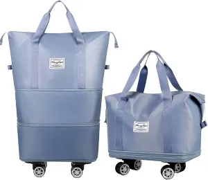 Rolling Duffel Bag with Wheels, Large Capacity Foldable Travel Bag with Detachable Wheels, Rolling Luggage Carry On Bag Foldable Expandable Duffel Bag for Travel or Business Trip(Blue)