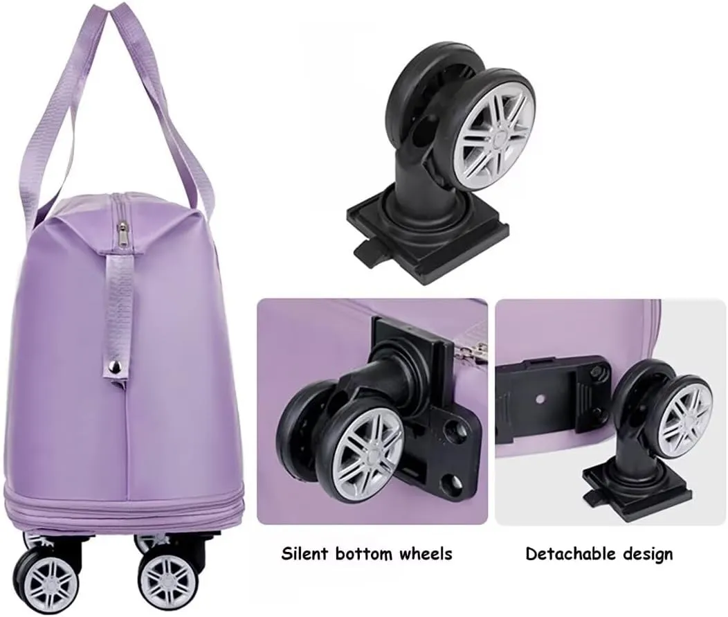 Rolling Duffel Bag with Wheels, Large Capacity Foldable Travel Bag with Detachable Wheels, Rolling Luggage Carry On Bag Foldable Expandable Duffel Bag for Travel or Business Trip(Blue)