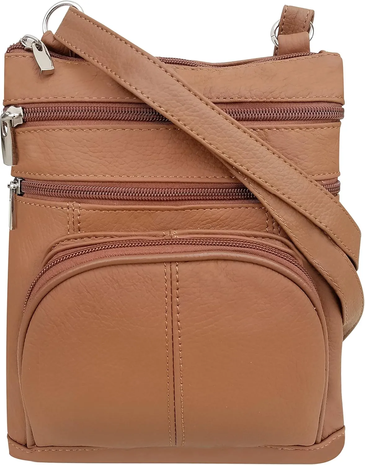 Roma Leathers Genuine Cross Body Purse Bag, Multi-Pocket (Light Brown)