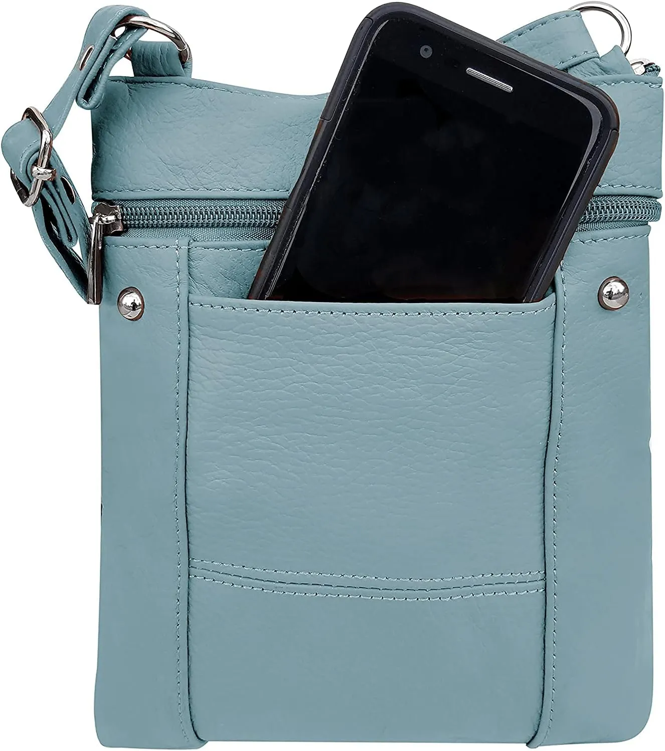 Roma Leathers Genuine X-Large Crossbody Purse, Multi-Pocket, Adjustable Strap, XL