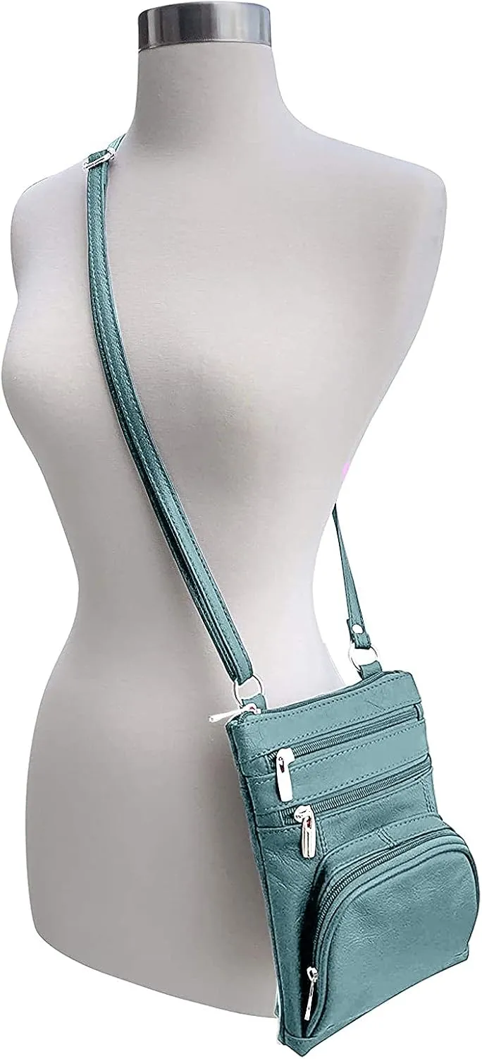 Roma Leathers Genuine X-Large Crossbody Purse, Multi-Pocket, Adjustable Strap, XL