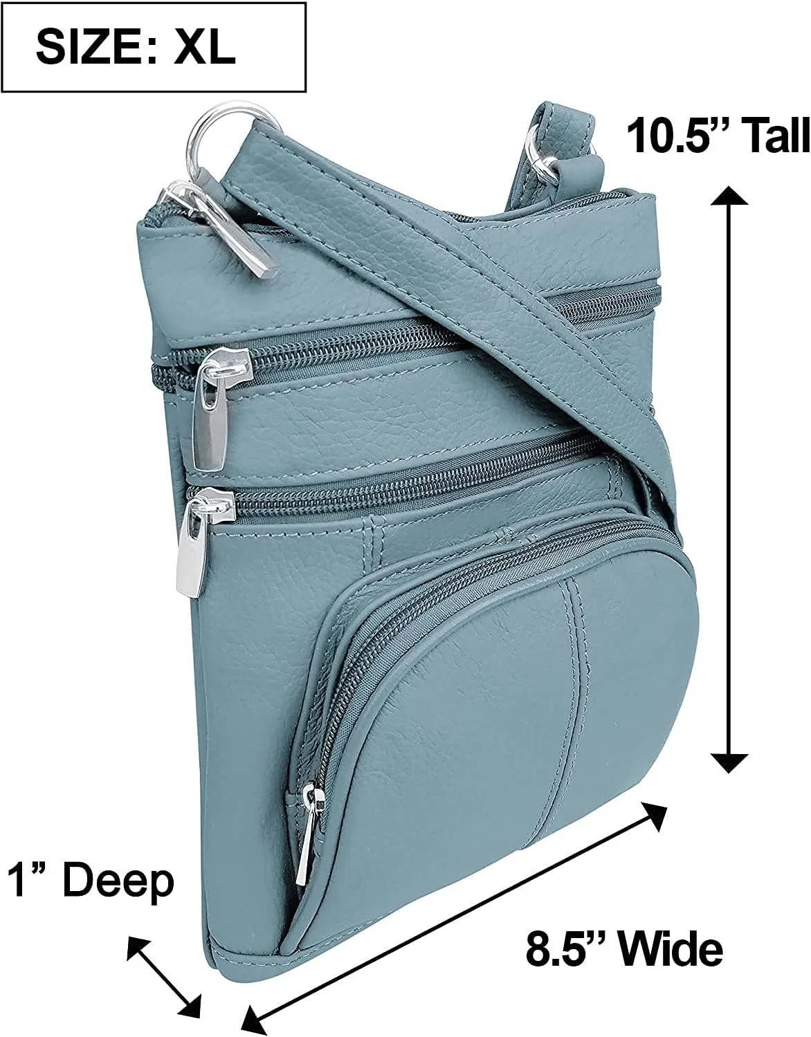Roma Leathers Genuine X-Large Crossbody Purse, Multi-Pocket, Adjustable Strap, XL