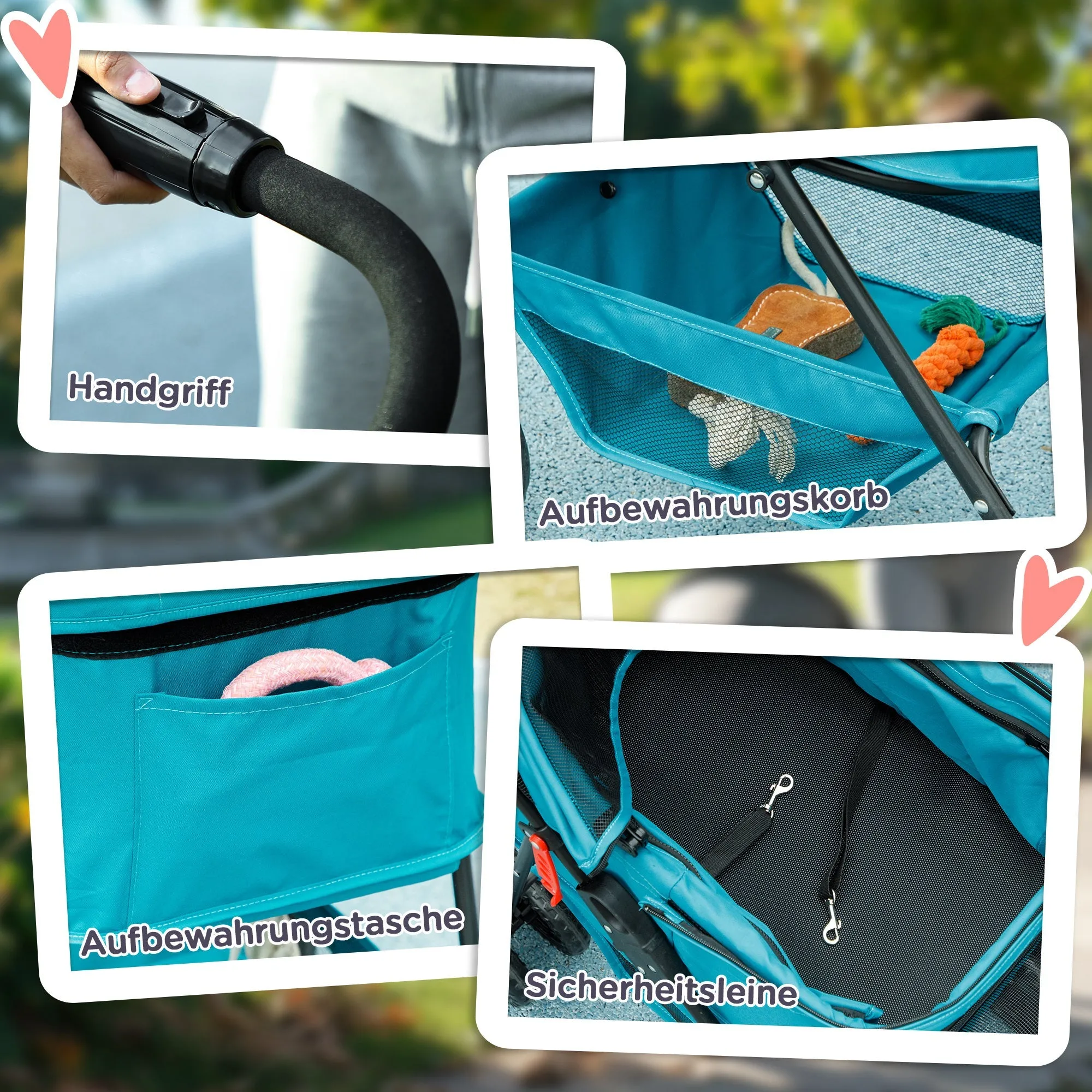 Rootz 3-in-1 Pet Trolleys - Foldable Dog Cars - Portable Animal Carrier - Easy Storage, 76x50x102cm - Perfect for Small Pets, Turquoise