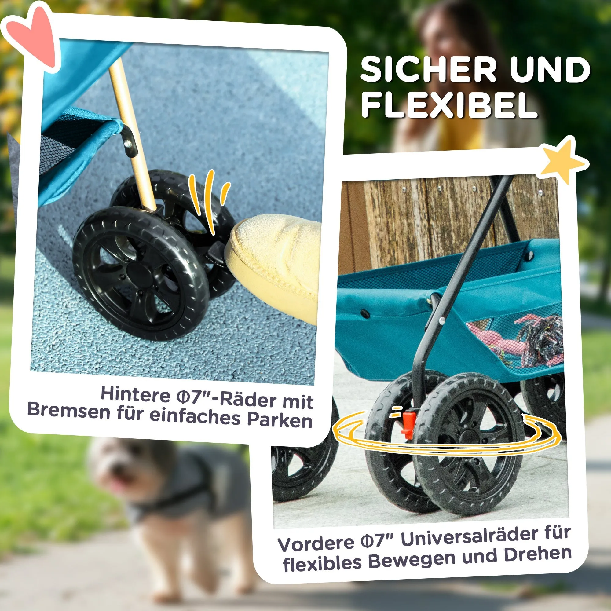 Rootz 3-in-1 Pet Trolleys - Foldable Dog Cars - Portable Animal Carrier - Easy Storage, 76x50x102cm - Perfect for Small Pets, Turquoise