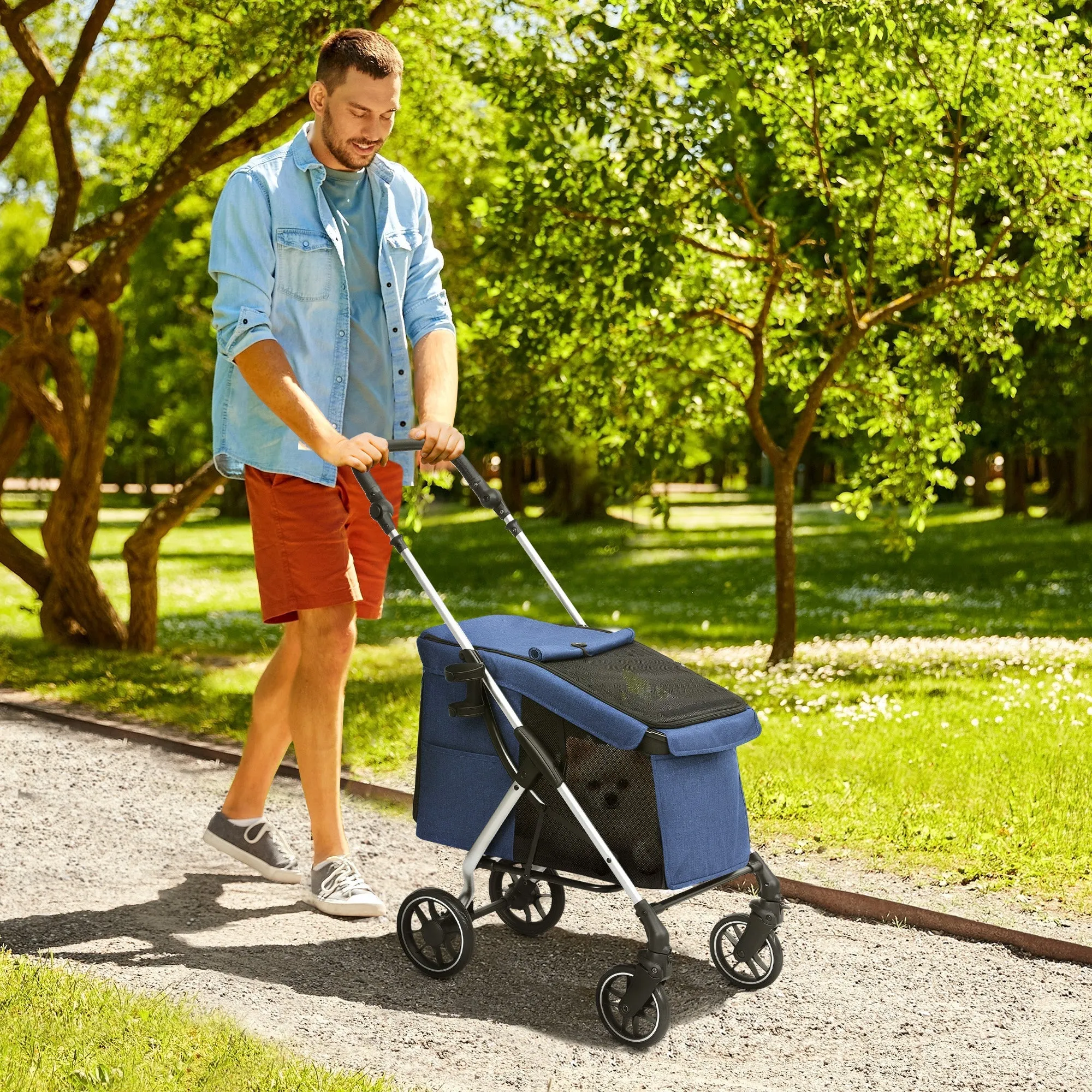 Rootz Dog Car - Pet Stroller - Compact Carrier - Foldable & Lightweight - Mesh Windows - 80L x 48.5W x 106H cm