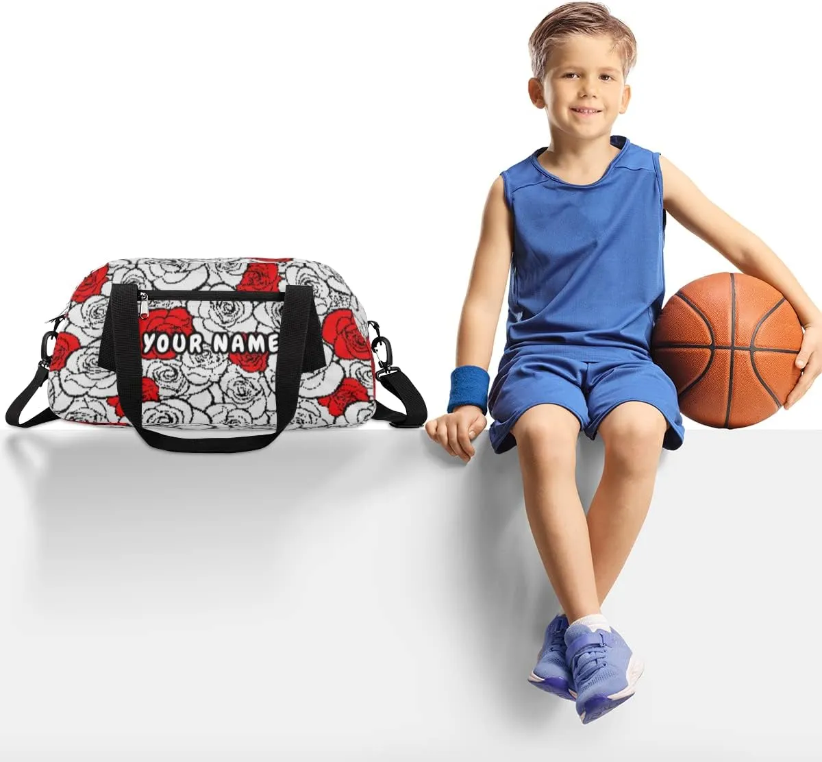 Rose Pattern Personalized Kids Duffel Bag for Girls Boys, Rose Debris Custom Name Dance Bag Overnight Small Duffel Bag Carry On Weekend Sports Travel Bag for School Practice Gymnastics Ballet