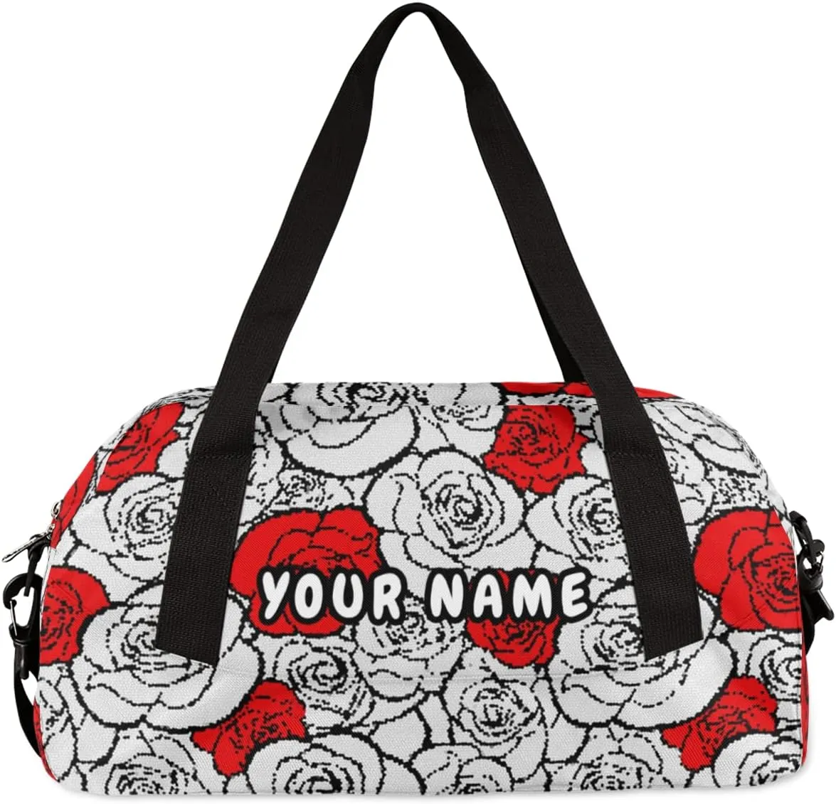 Rose Pattern Personalized Kids Duffel Bag for Girls Boys, Rose Debris Custom Name Dance Bag Overnight Small Duffel Bag Carry On Weekend Sports Travel Bag for School Practice Gymnastics Ballet