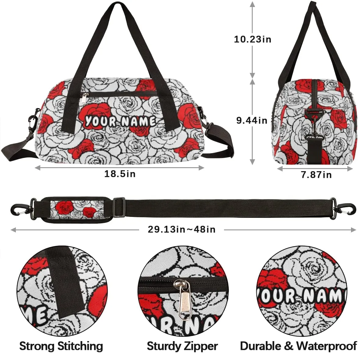 Rose Pattern Personalized Kids Duffel Bag for Girls Boys, Rose Debris Custom Name Dance Bag Overnight Small Duffel Bag Carry On Weekend Sports Travel Bag for School Practice Gymnastics Ballet