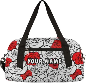 Rose Pattern Personalized Kids Duffel Bag for Girls Boys, Rose Debris Custom Name Dance Bag Overnight Small Duffel Bag Carry On Weekend Sports Travel Bag for School Practice Gymnastics Ballet