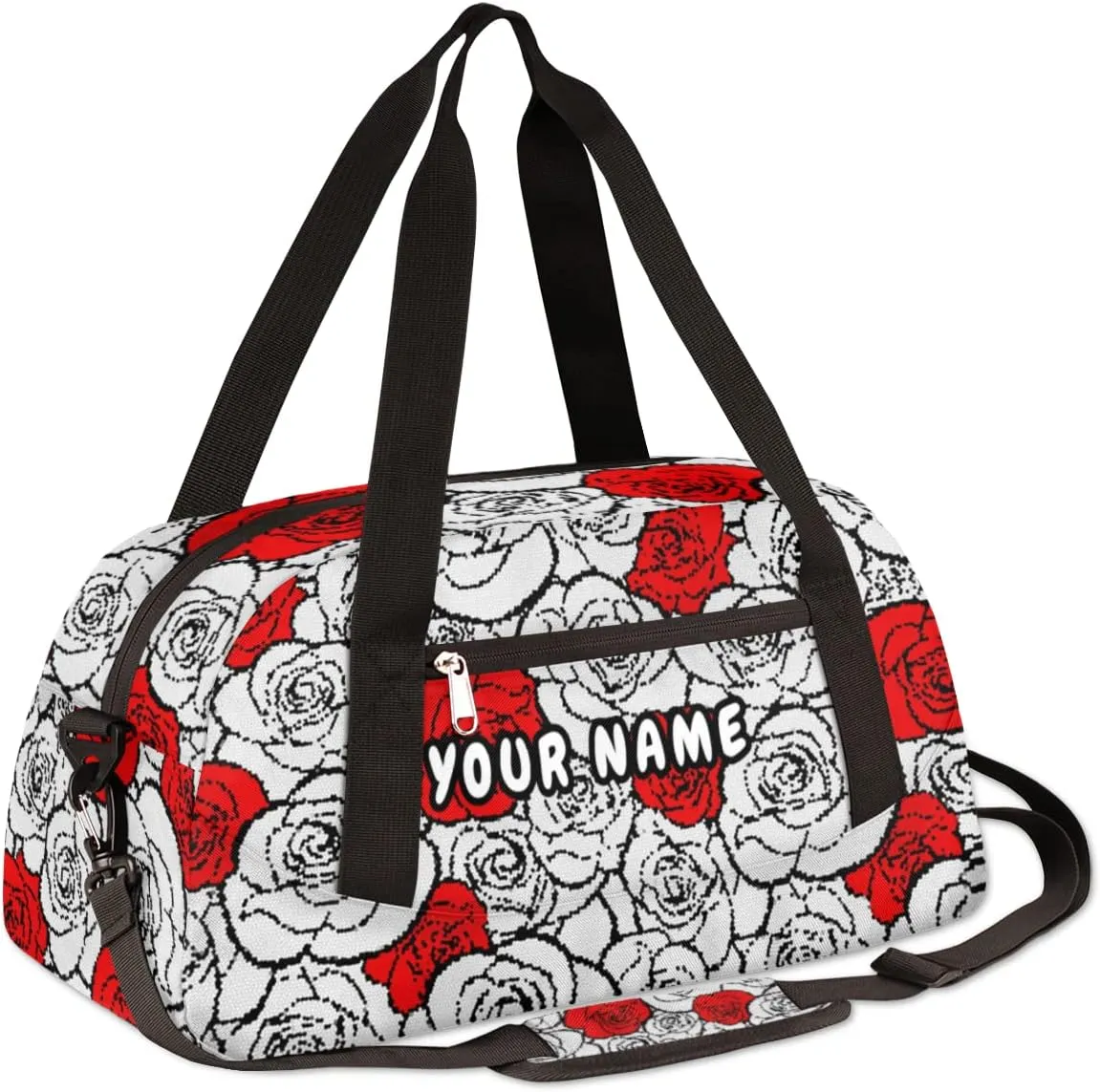 Rose Pattern Personalized Kids Duffel Bag for Girls Boys, Rose Debris Custom Name Dance Bag Overnight Small Duffel Bag Carry On Weekend Sports Travel Bag for School Practice Gymnastics Ballet