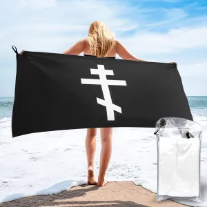Russian Greek Byzantine Orthodox Cross Beach Towel Quick Dry Sand Free Lightweight Large 31.5"x63" with Travel Bag - Vacation Essentials Bath Towel for Pool, Summer