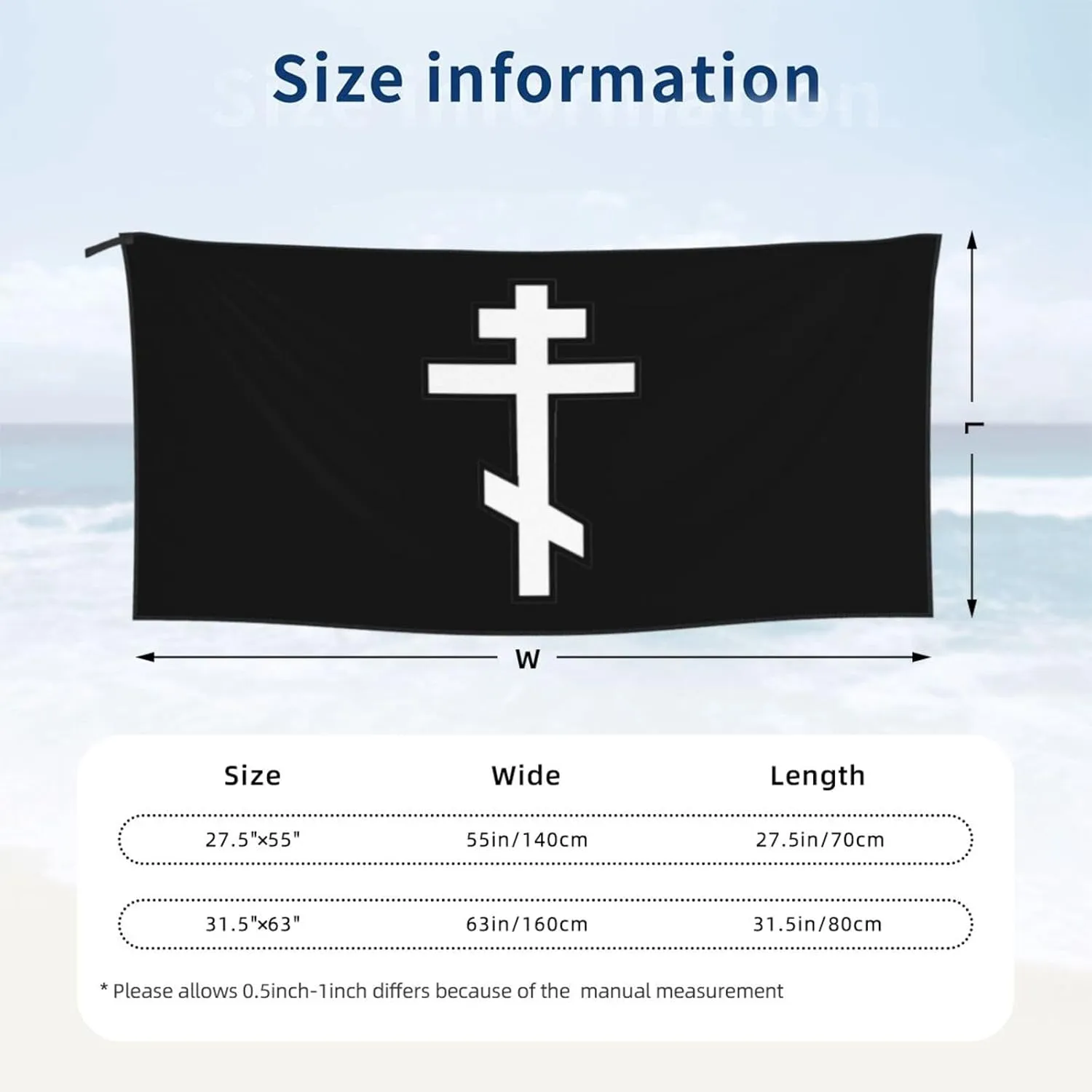Russian Greek Byzantine Orthodox Cross Beach Towel Quick Dry Sand Free Lightweight Large 31.5"x63" with Travel Bag - Vacation Essentials Bath Towel for Pool, Summer