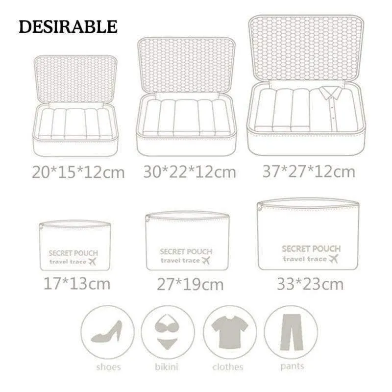 Rynx | 6 Piece Home Storage Bag Organization Polyester Packing Cubes Travel Clothing Bags Laptop Bag Neat Wallet Wardrobe Drawer Divider