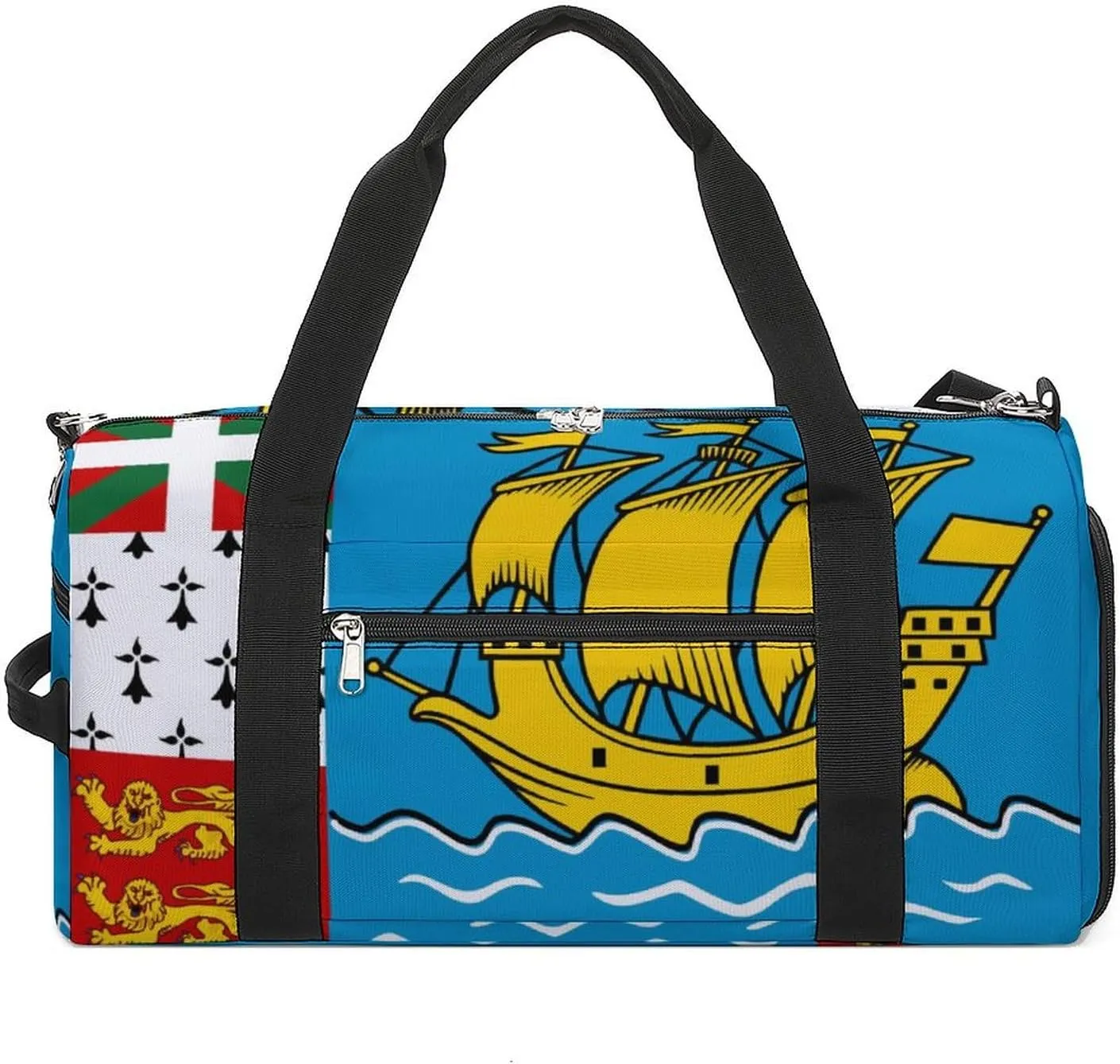 Saint Pierre Miquelon Flag Duffel for Boys Girls with Shoe Compartment and Wet Pocket
