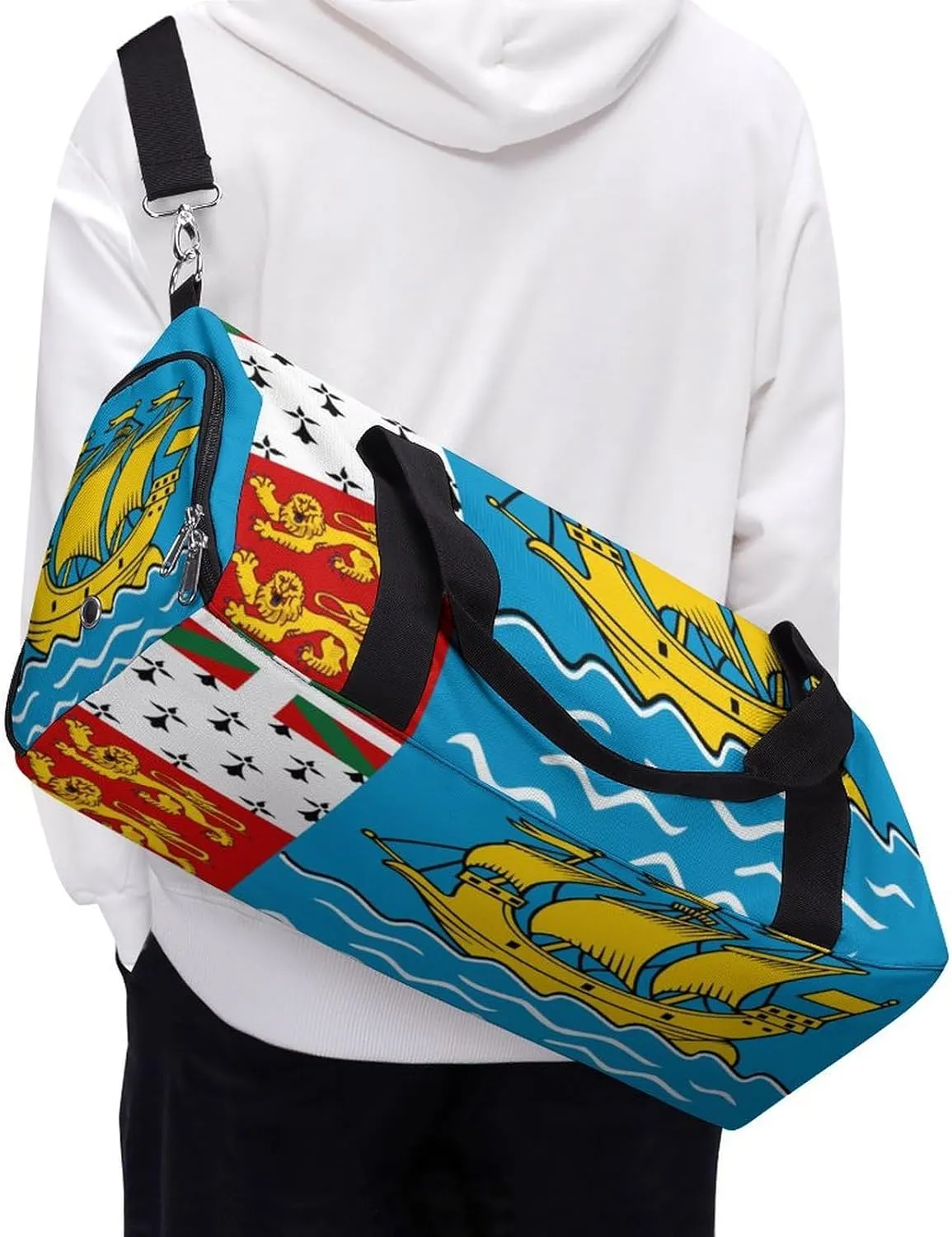 Saint Pierre Miquelon Flag Duffel for Boys Girls with Shoe Compartment and Wet Pocket
