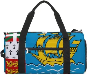 Saint Pierre Miquelon Flag Duffel for Boys Girls with Shoe Compartment and Wet Pocket