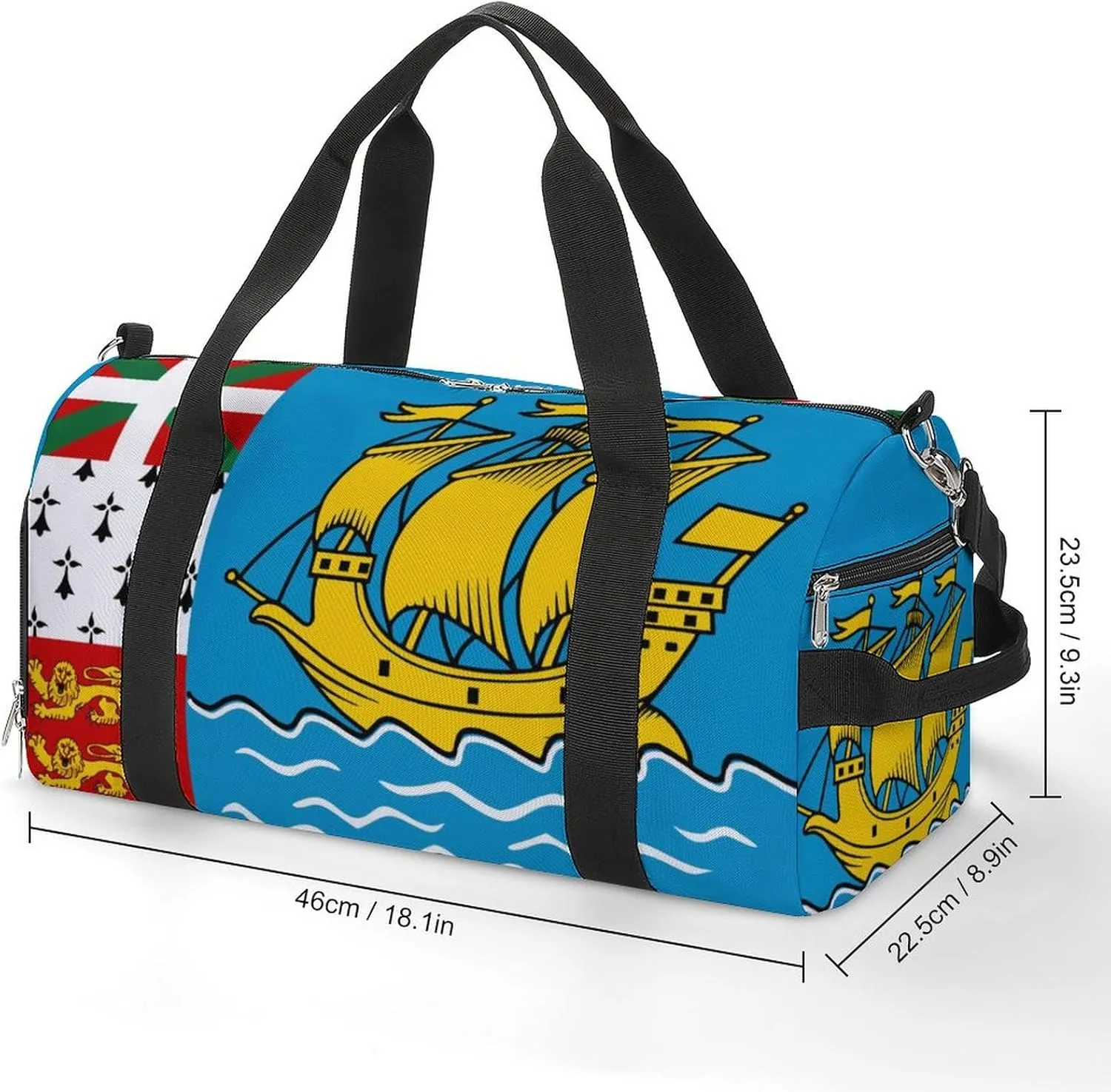 Saint Pierre Miquelon Flag Duffel for Boys Girls with Shoe Compartment and Wet Pocket